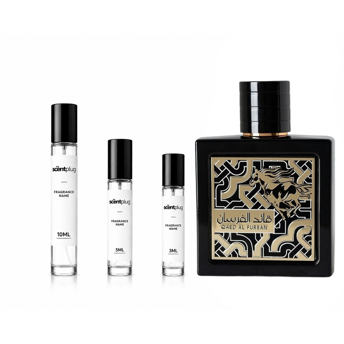 Qaed Al Fursan Lattafa Perfumes decant sample bottle with branding and product label visible.