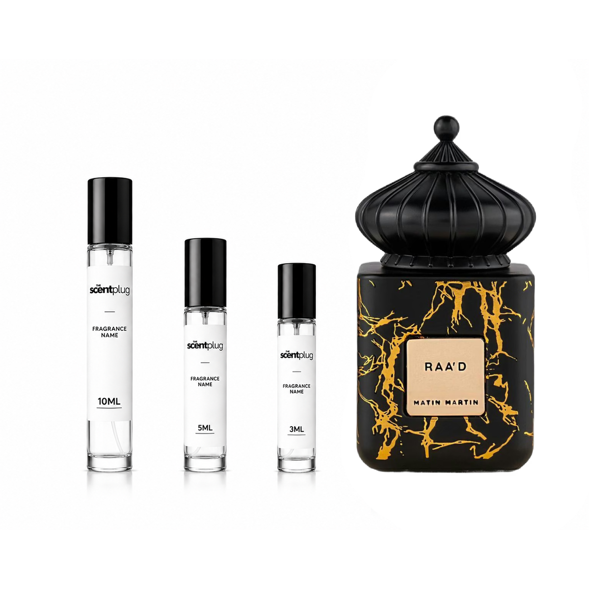 RAA'D Matin Martin Decant sample bottle by The Scent Plug, featuring a sleek design and elegant branding for fragrance enthusiasts.