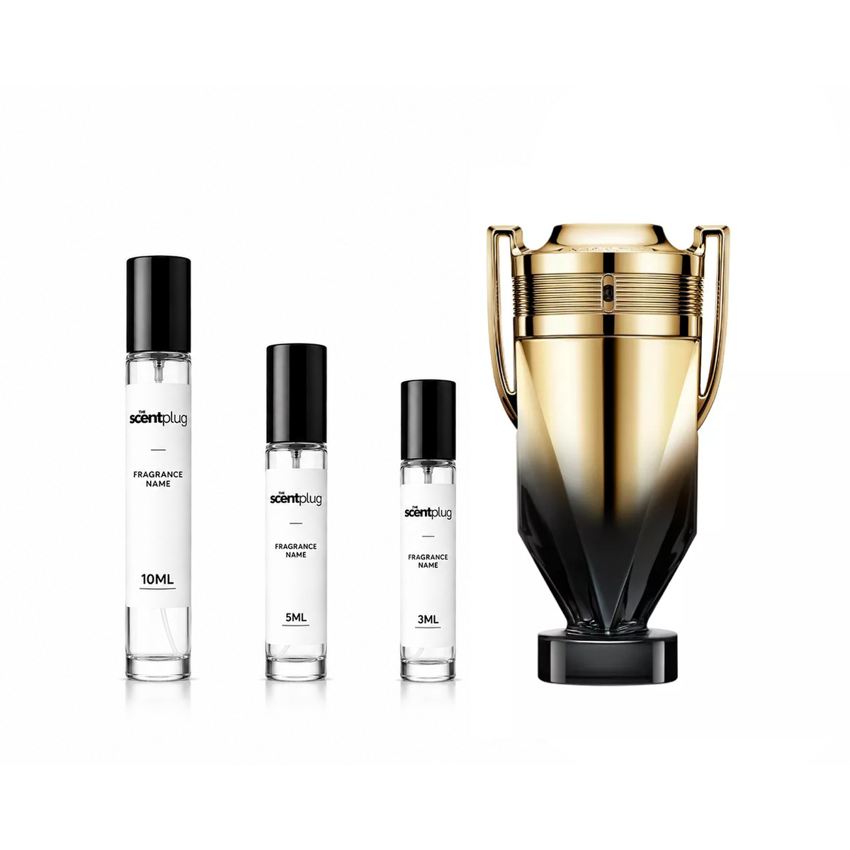 Rabbane Invictus Elixir parfum decant sample bottle with elegant label and cap, showcasing the fragrance presentation.