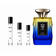Resolution Bujairami Decant sample by The Scent Plug, featuring a clear glass container with a silver cap for fragrance sampling.