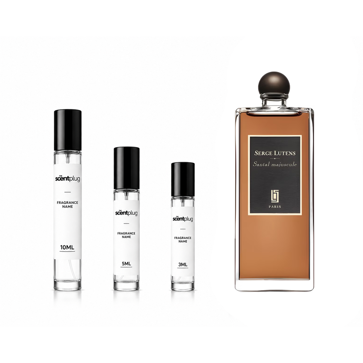 Sample image of Santal Majuscule by Serge Lutens, a luxurious sandalwood fragrance in a decant from The Scent Plug.