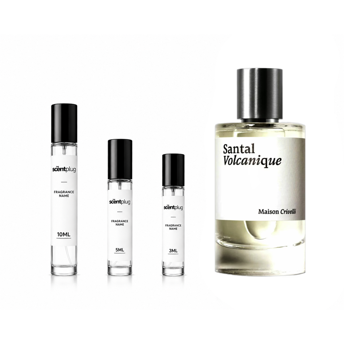 Sample of Santal Volcanique Maison Crivelli decant by The Scent Plug, showcasing a small bottle of the luxurious sandalwood and volcanic scent.