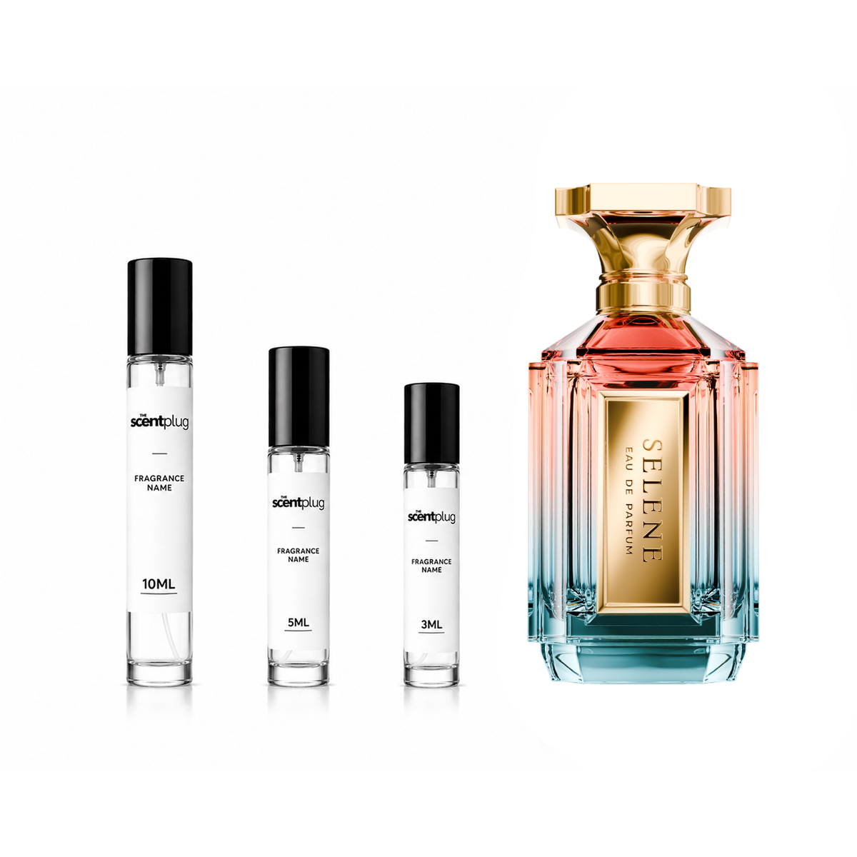 Selene Velixir Decant sample bottle from The Scent Plug, showcasing the elegant fragrance container with branding details.