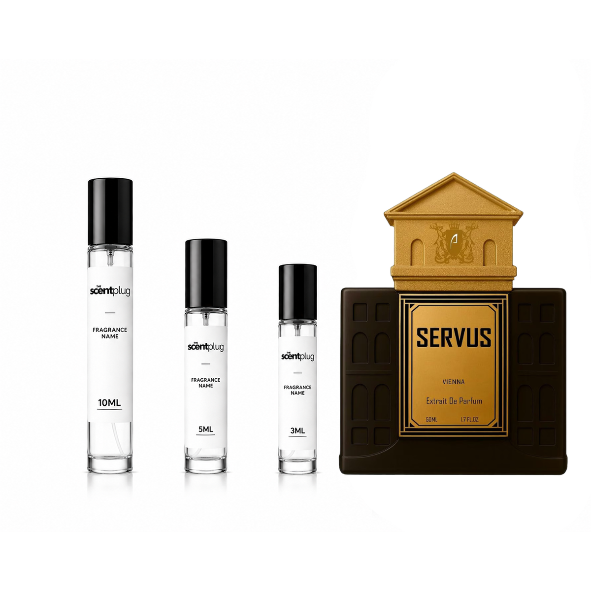 Servus Inhale decant sample by The Scent Plug, showing a small glass bottle with a white cap and label for fragrance testing.