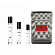Sample of Shiyaaka for Men Khadlaj perfume decant by The Scent Plug, showcasing the small perfume bottle with branding.