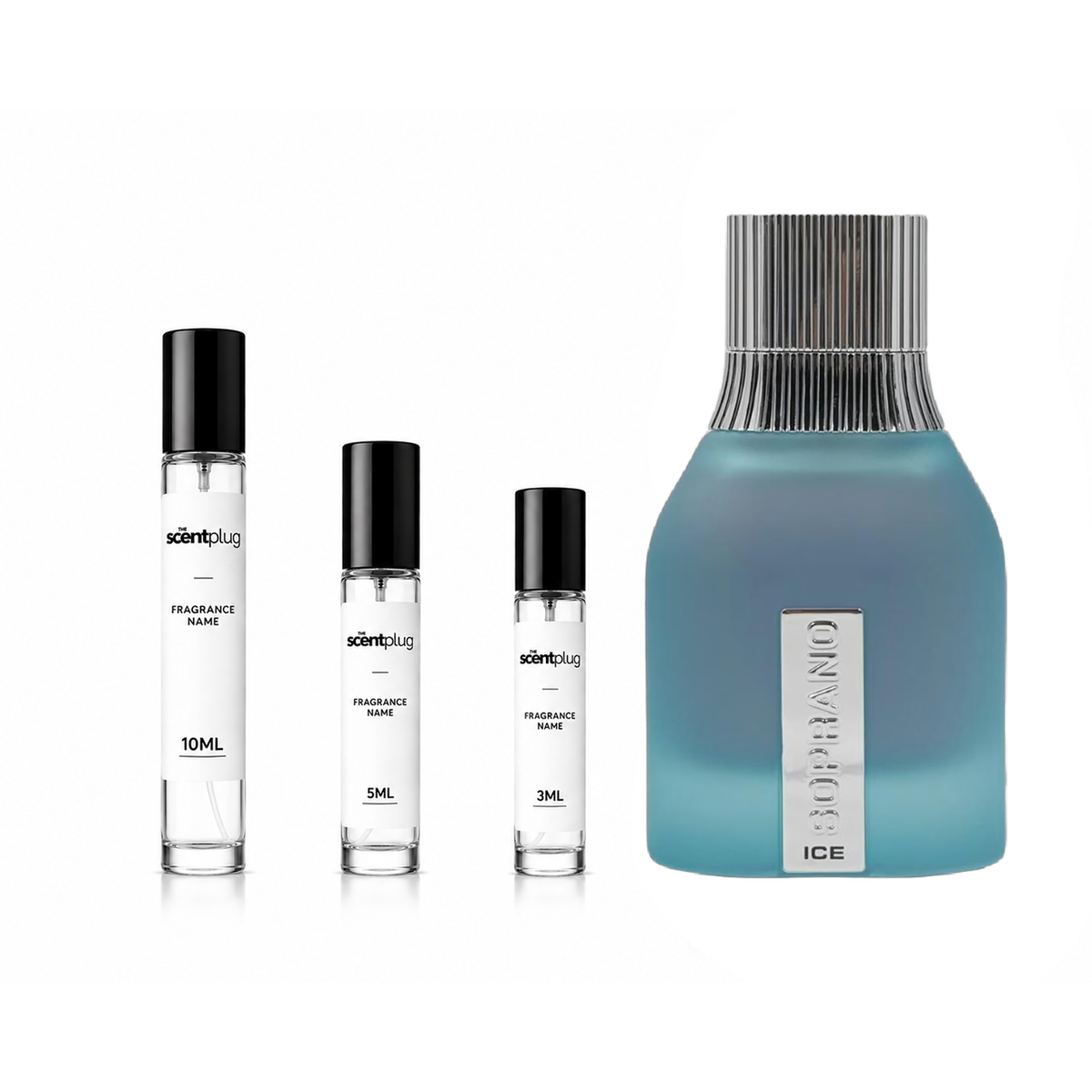Soprano Ice Dumont decant bottle by The Scent Plug, showcasing the elegant glass container for fragrance samples.