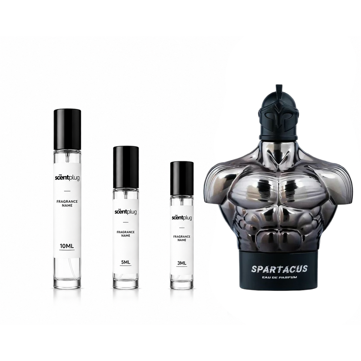 Small sample bottle of Spartacus Armaf perfume by The Scent Plug, showcasing the fragrance decant with its label.