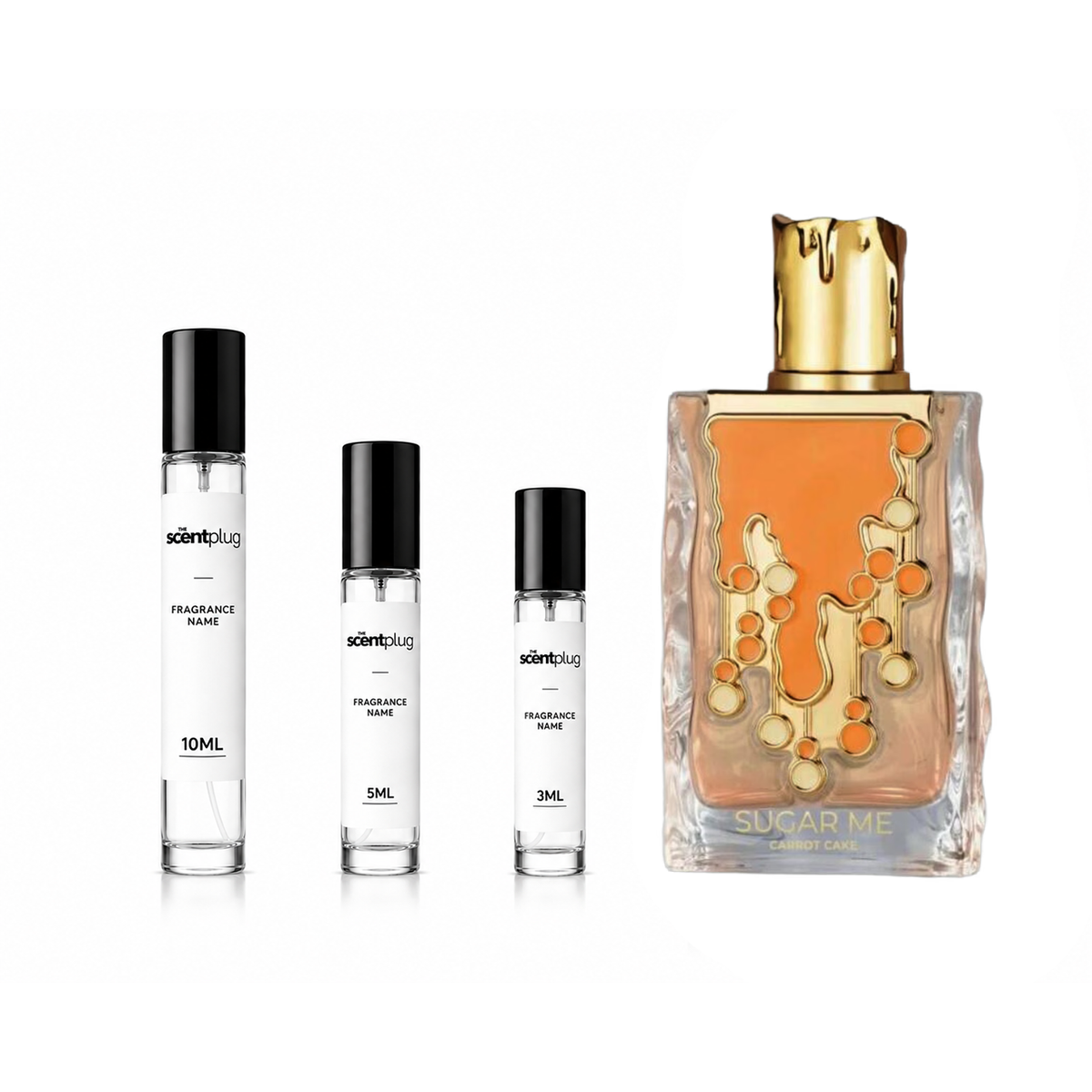 Sample of Sugar Me Carrot Cake Maison Alhambra decant by The Scent Plug, showcasing the scent's packaging and label.