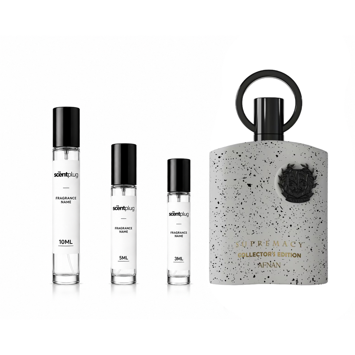 Supremacy Collector's Edition Pour Homme Afnan fragrance sample bottle from The Scent Plug with a sleek design.