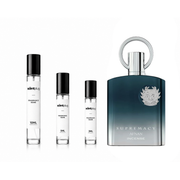 A sample bottle of Supremacy Incense Afnan perfume decant by The Scent Plug, featuring the product label and packaging details.