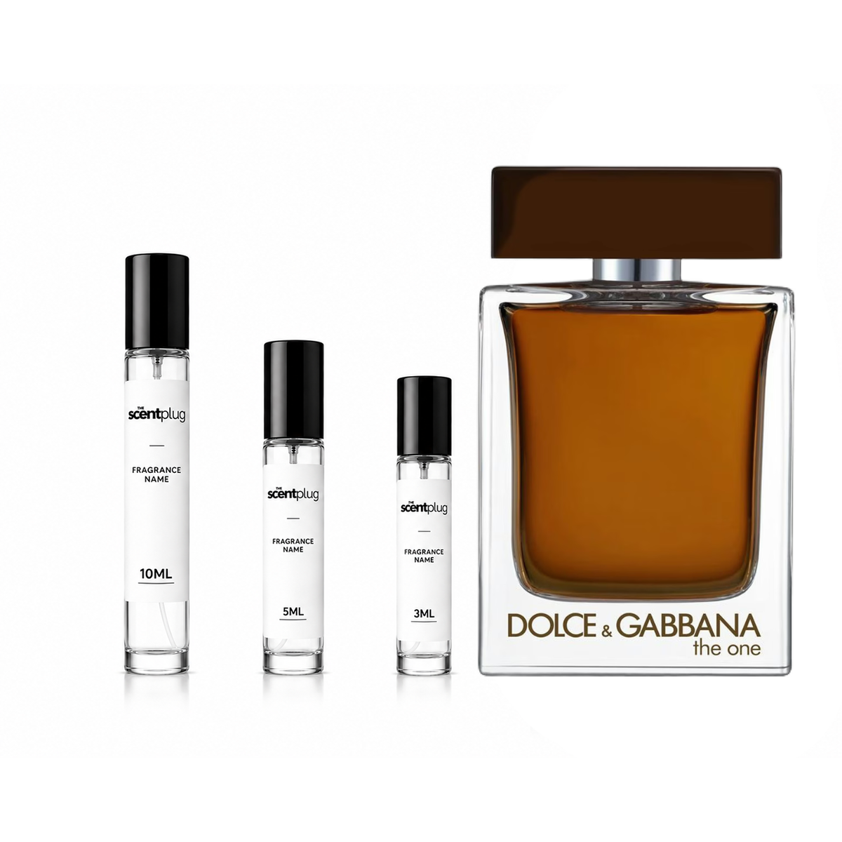 Sample of The One Pour Homme Eau de Parfum by Dolce&Gabbana in a decant bottle, showcasing the sleek design and branding.