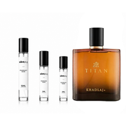 Sample of Titan Khadlaj perfume by The Scent Plug, showcasing the elegant perfume decant bottle with a clear label.