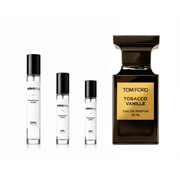 Sample of Tobacco Vanille by Tom Ford, decanted in a small bottle, showcasing warm vanilla and tobacco fragrance details.