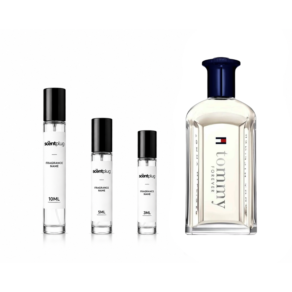 Sample decant of Tommy Forever by Tommy Hilfiger in a small, clear spray bottle with branding label from The Scent Plug.