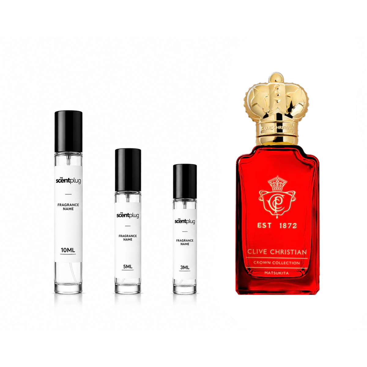 Sample of Town & Country Clive Christian decant bottle by The Scent Plug, showcasing the elegant glass container and label.