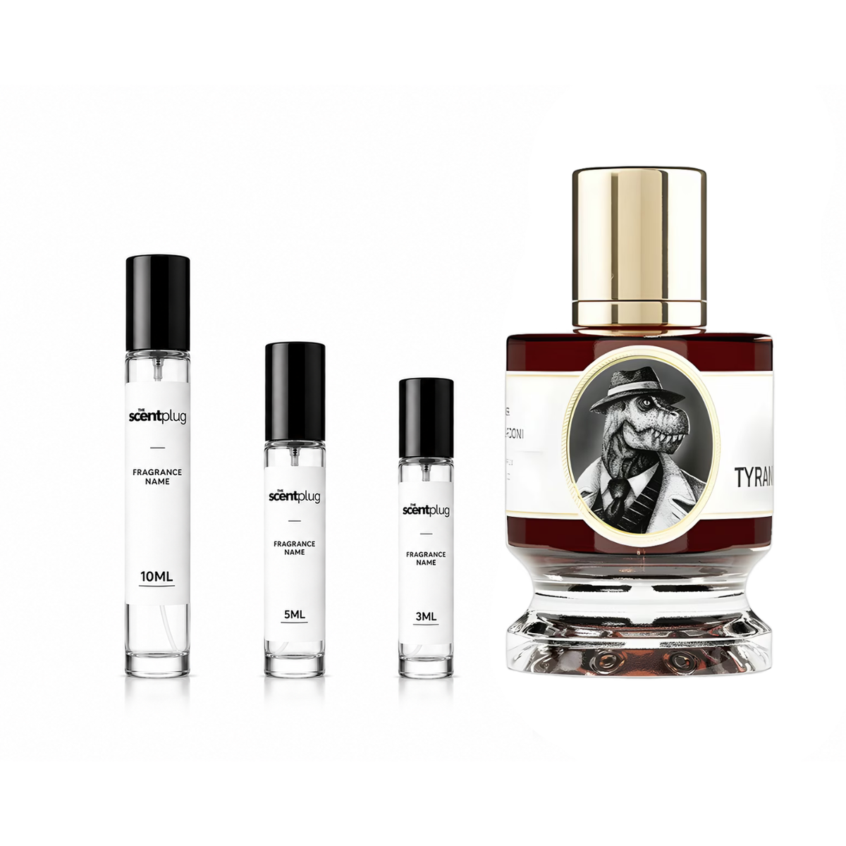 Tyrannosaurus Rex Zoologist perfume decant sample bottle from The Scent Plug, featuring a detailed T-Rex graphic on the label.