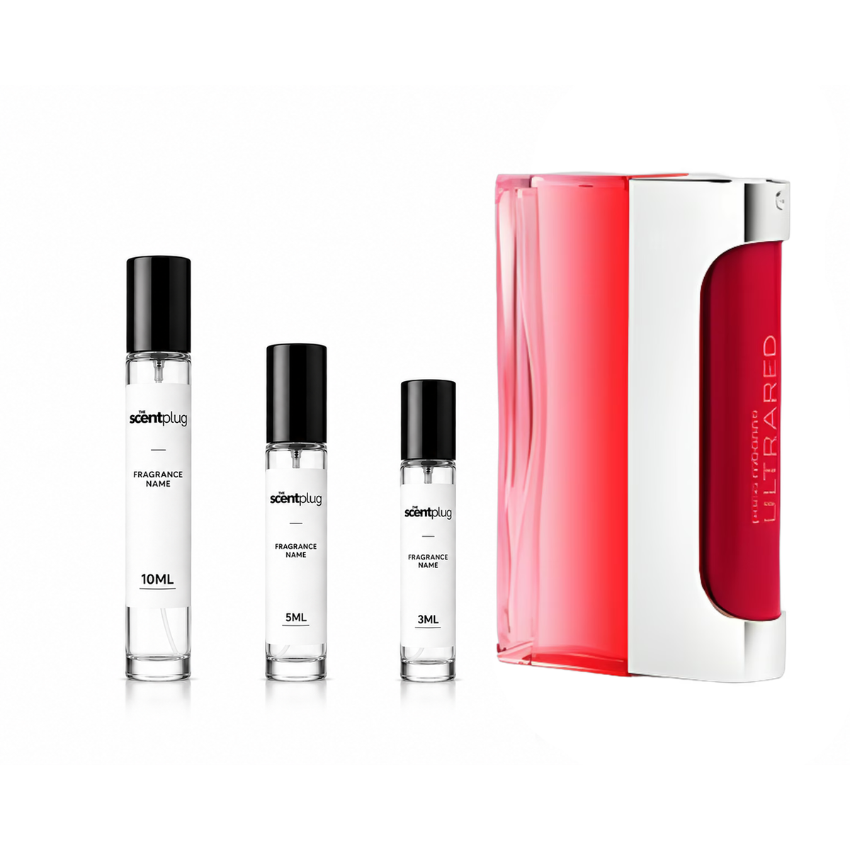 Ultrared Man Rabanne decant sample bottle from The Scent Plug, showcasing the sleek packaging of this men's fragrance.