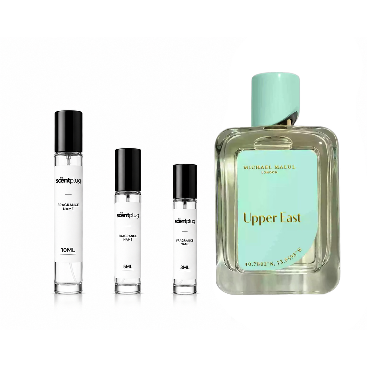 Sample of Upper East Michael Malul London decant perfume by The Scent Plug, showcasing the elegant bottle design.