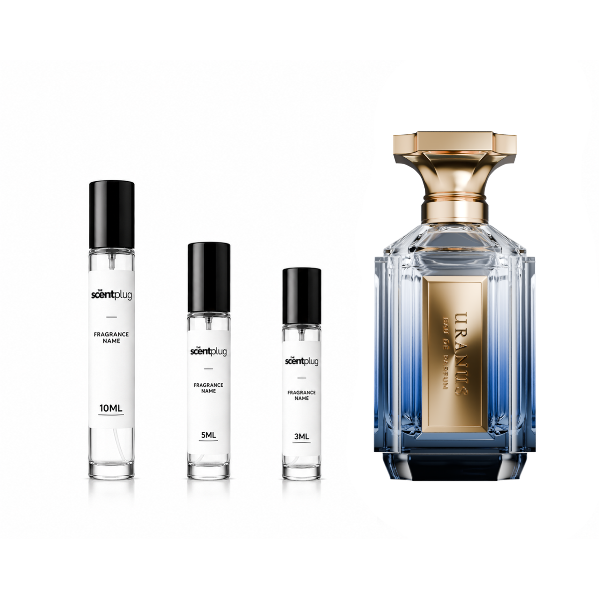 Uranus Velixir decant sample bottle by The Scent Plug, showcasing the small perfume container with branding and product label.