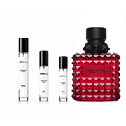 Valentino Donna Born in Roma Rendez-Vous Ruby perfume sample bottle from The Scent Plug with red and gold packaging.