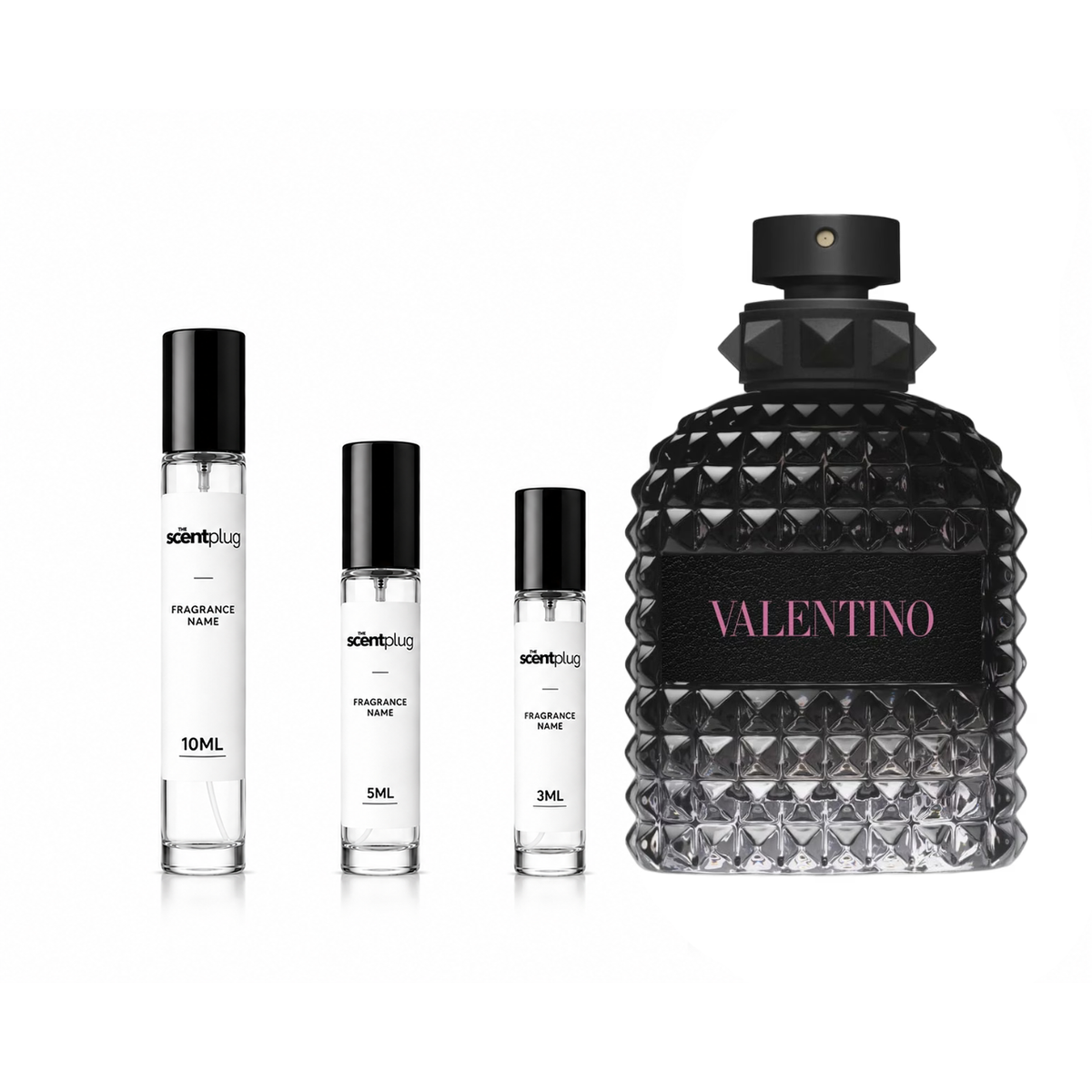 Sample of Valentino Uomo Born In Roma fragrance by Valentino, displayed in a sleek bottle with minimalist design.