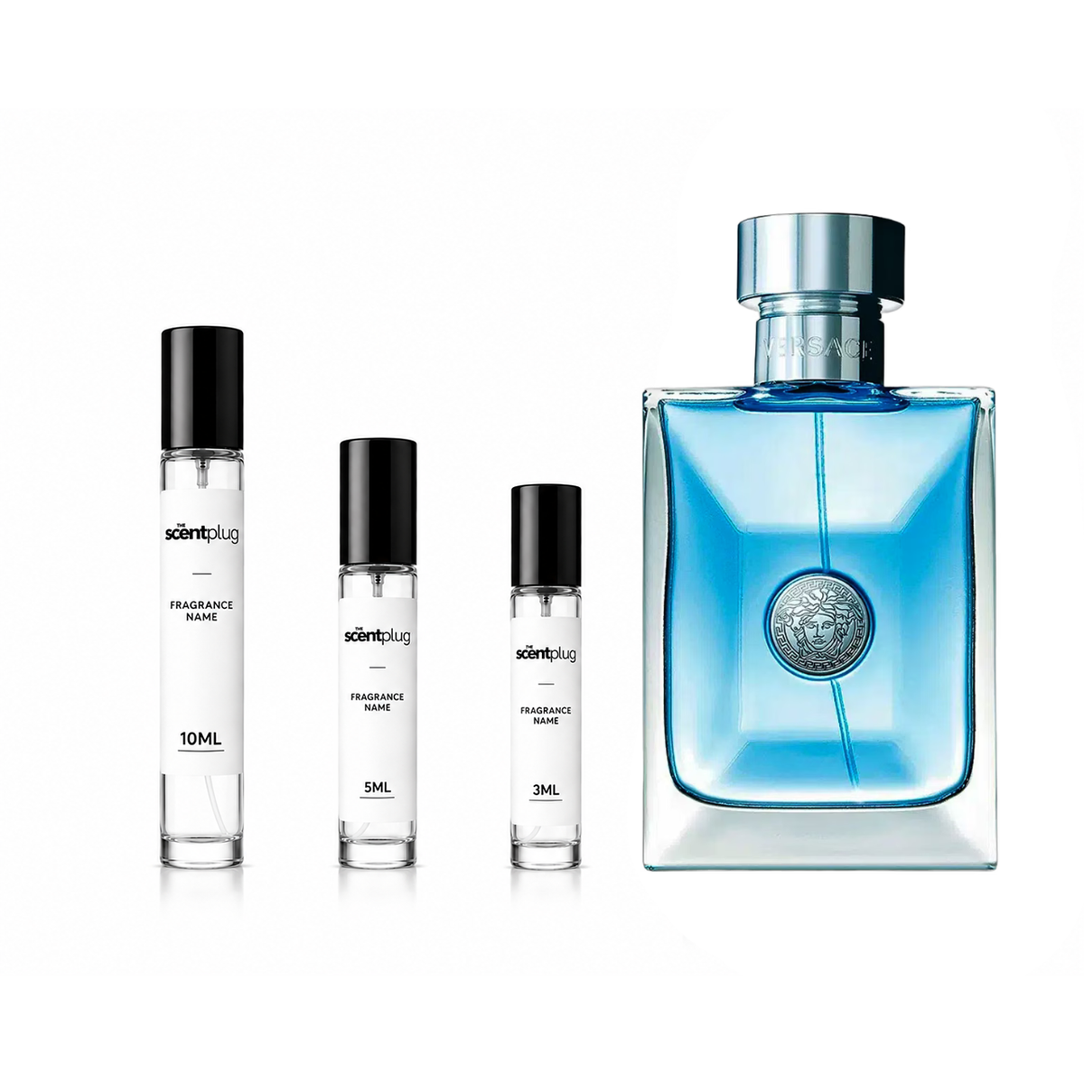 Sample of Versace Pour Homme by Versace in a decant bottle, showcasing the classic fragrance design and branding.