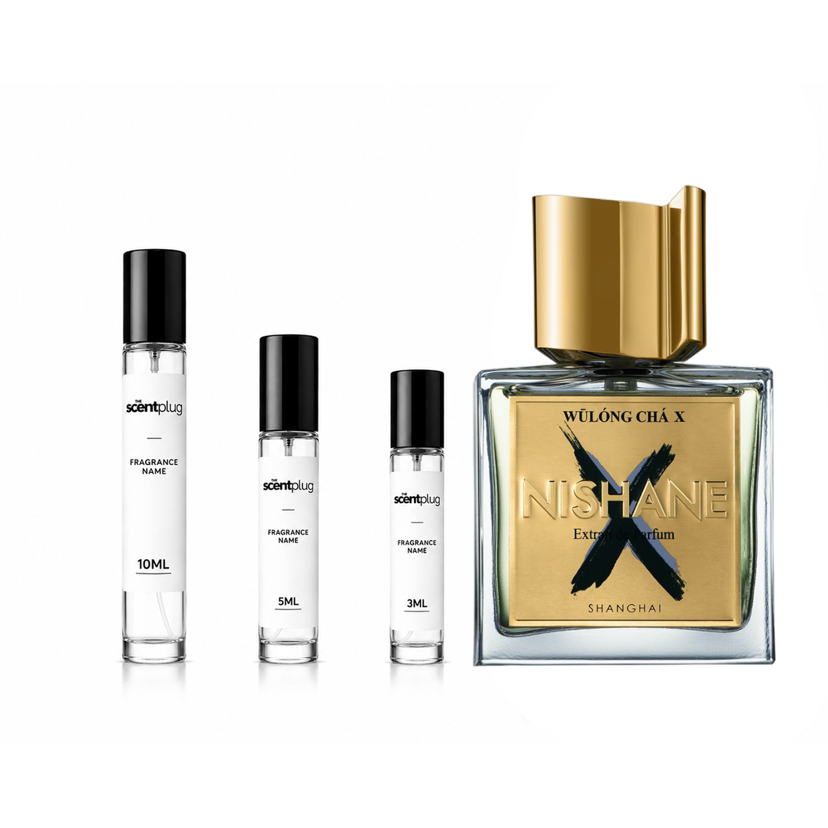 Wulong Cha X Nishane decant sample bottle from The Scent Plug, showcasing the fragrance label and packaging details.