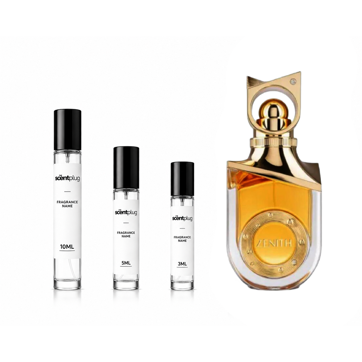 Zenith Riiffs Perfumes decant sample bottle from The Scent Plug, showcasing elegant packaging and branding.