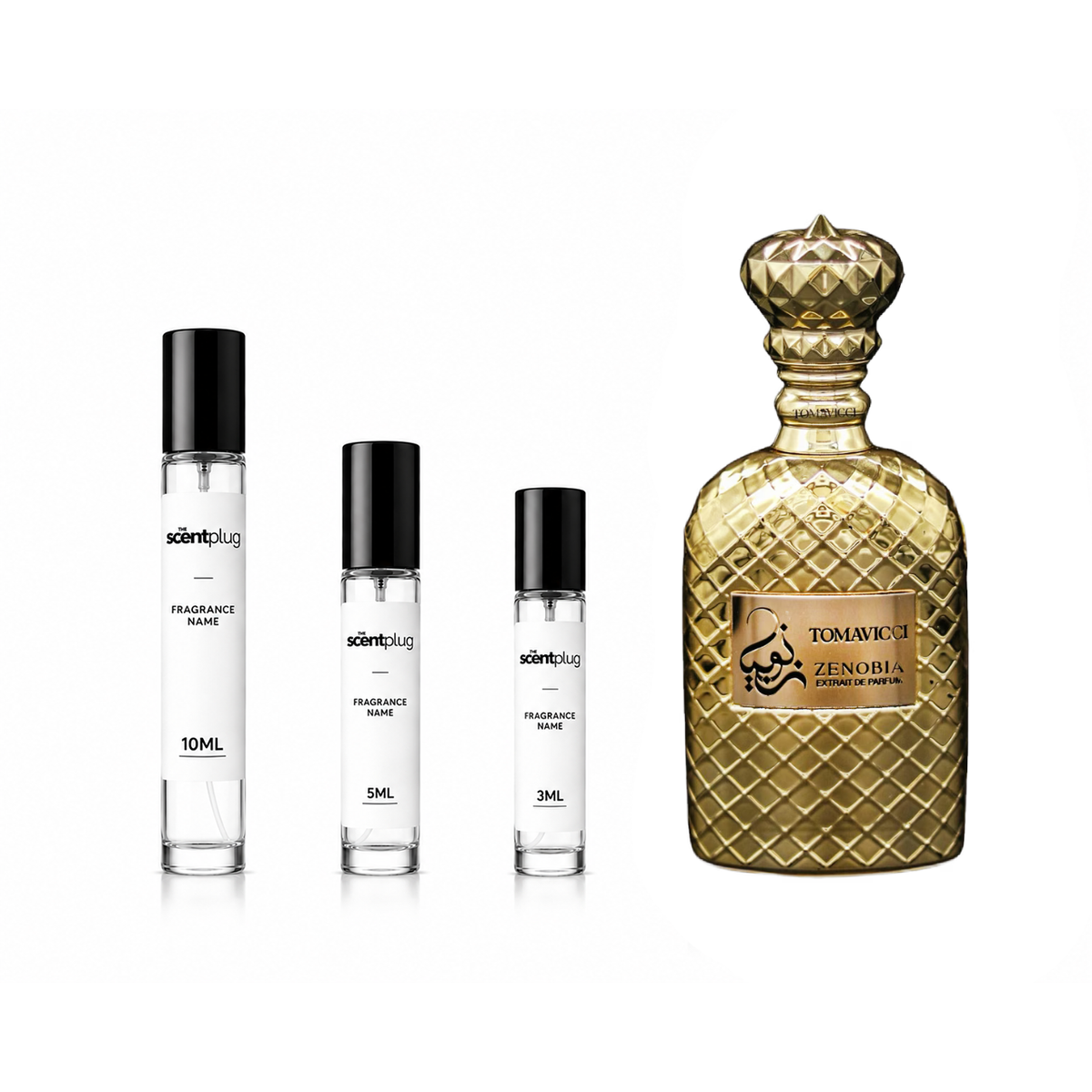 Sample of Zenobia Tomavicci perfume decant by The Scent Plug, showing the small glass vial with fragrance label.