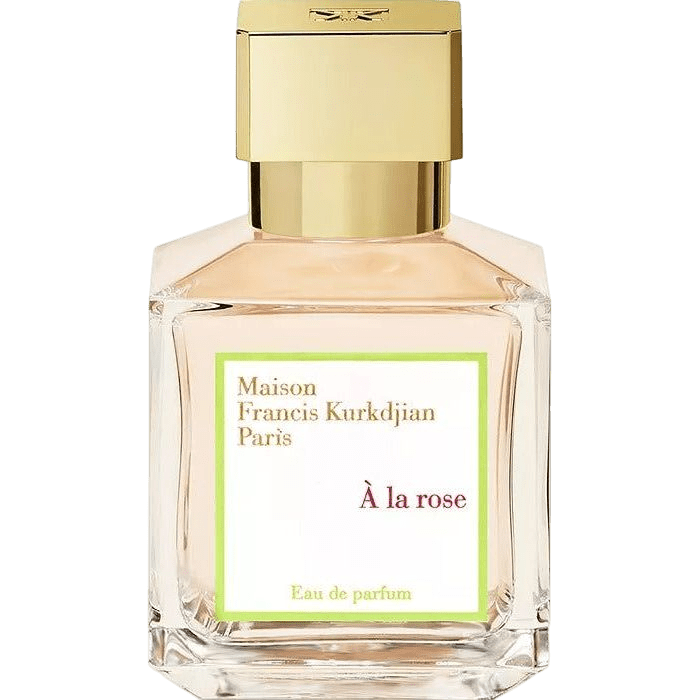 Maison Francis Kurkdjian À la Rose Eau De Parfum tester bottle with elegant floral design and soft pink accents.