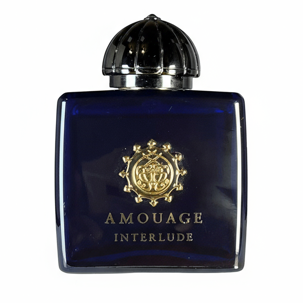 Amouage Interlude Woman Eau de Parfum spray bottle, 3.4 oz (100 ml), showcasing elegant packaging and fragrance details.