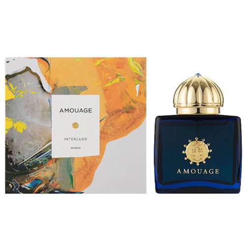 Amouage Interlude Woman Eau De Parfum tester bottle, 100ml spray, elegant fragrance bottle with detailed design