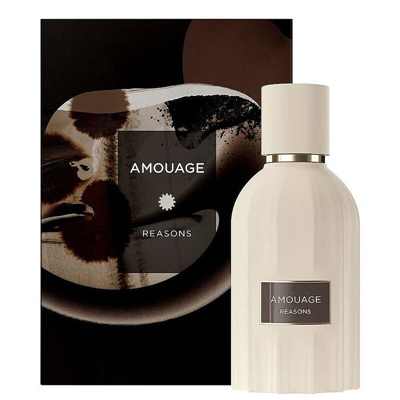 Amouage Reasons Eau De Parfum spray bottle, 3.4 oz (100ml), elegant fragrance bottle with gold accents and modern design.