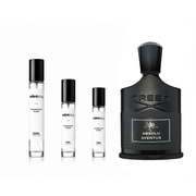 Creed Aventus Absolu Decant sample bottle with branding and clear label, showcasing the elegant fragrance packaging.