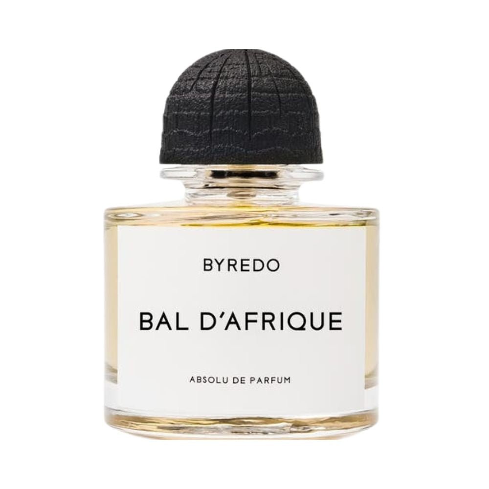 Byredo Bal D'Afrique Absolu de Parfum bottle with elegant design and fragrance details visible.