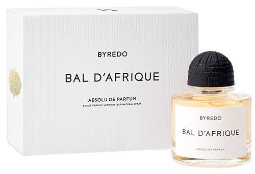 Byredo Bal D'afrique Absolu de Parfum bottle with elegant design, showcasing the luxurious fragrance inside.
