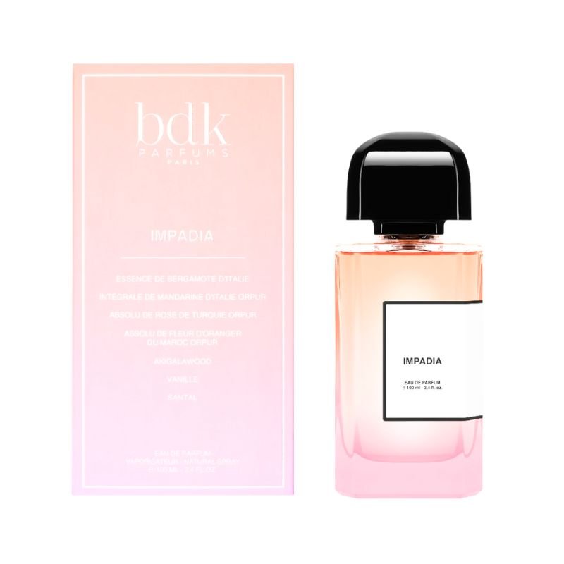 BDK Parfums Impadia Eau De Parfum spray in 3.4 oz bottle, elegant fragrance bottle with a sleek design