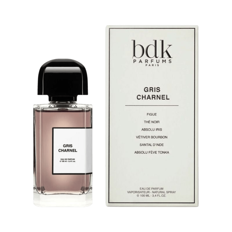 BDK Parfums Gris Charnel Eau de Parfum tester bottle, elegant glass with silver accents, pre-order available