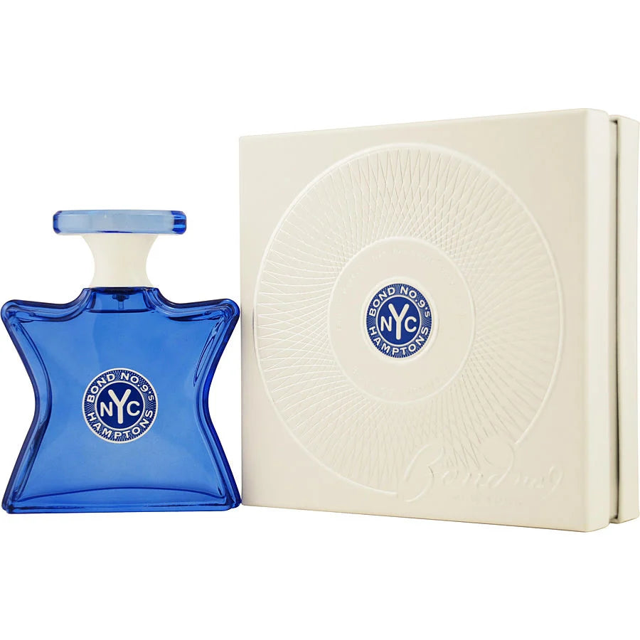 Bond No. 9 Hamptons Eau de Parfum spray bottle, 3.4 oz (100 ml), with elegant packaging and branding visible.