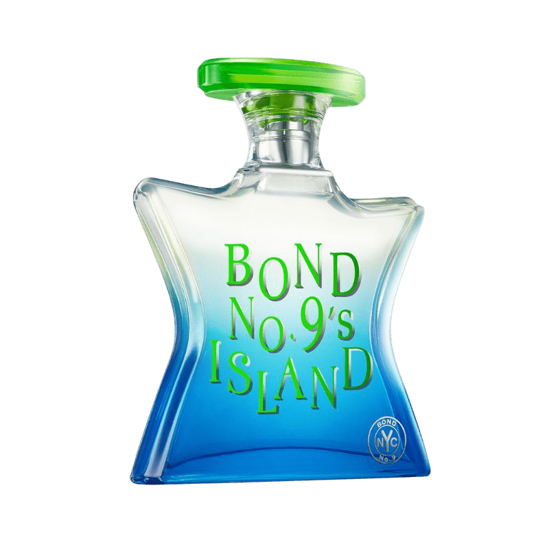 Bond No. 9 Island Eau de Parfum spray in 3.4 oz bottle, featuring a sleek design and fragrance label.