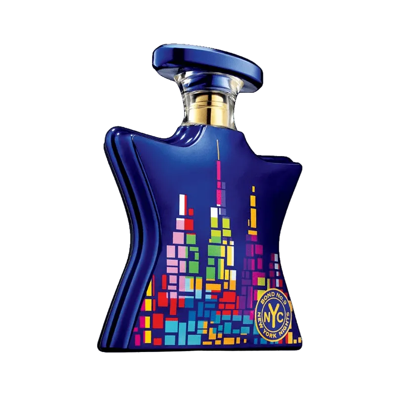Bond No. 9 New York Nights Eau De Parfum spray bottle, 3.4 oz (100ml), with elegant packaging and fragrance details visible.