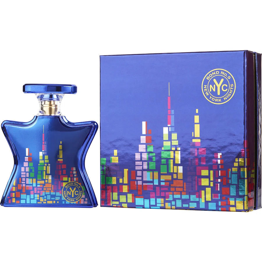 Bond No. 9 New York Nights Eau De Parfum spray in 3.4 oz bottle, featuring elegant packaging and branding.