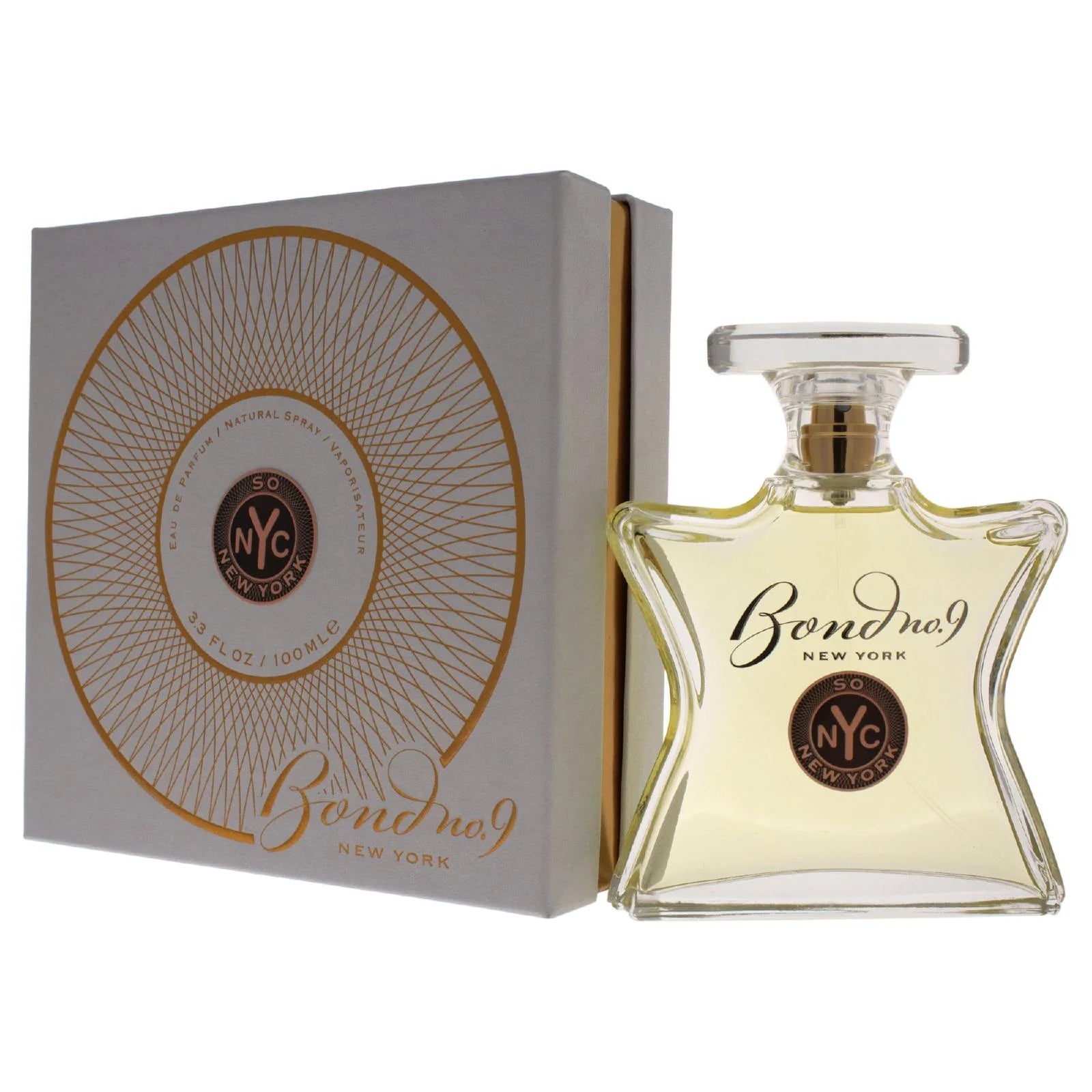 Bond No. 9 So New York Eau de Parfum spray in 3.4 oz bottle, featuring elegant packaging and a luxurious fragrance design.