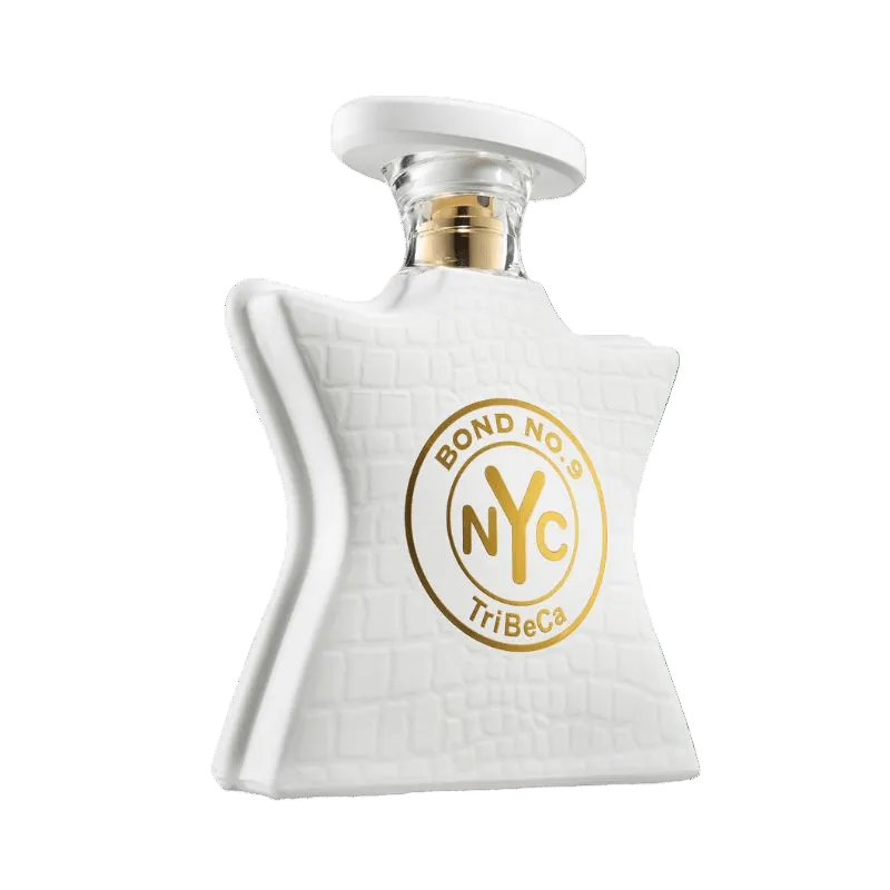 Bond No. 9 Tribeca Eau De Parfum spray in 3.4 oz bottle, elegant fragrance bottle with sleek design.