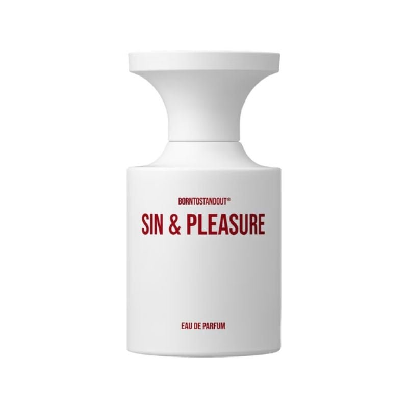 BORNTOSTANDOUT Sin & Pleasure Eau de Parfum spray, 3.4 oz (100ml), featuring elegant packaging and fragrance bottle.