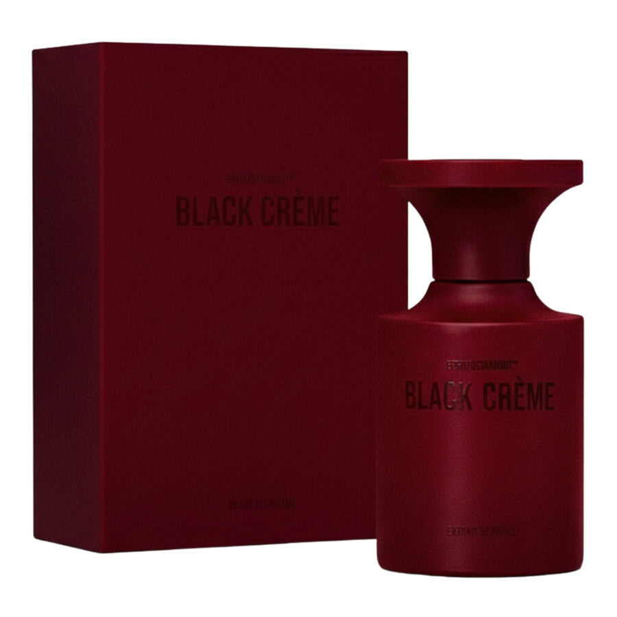 BORNTOSTANDOUT Black Crème Extrait de Parfum spray bottle, 1.7 oz (50ml), black and gold packaging, luxurious fragrance.