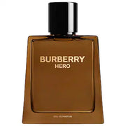 Burberry Hero Eau de Parfum spray bottle, 5 oz (150ml), featuring sleek design and branding, visible on the fragrance bottle.