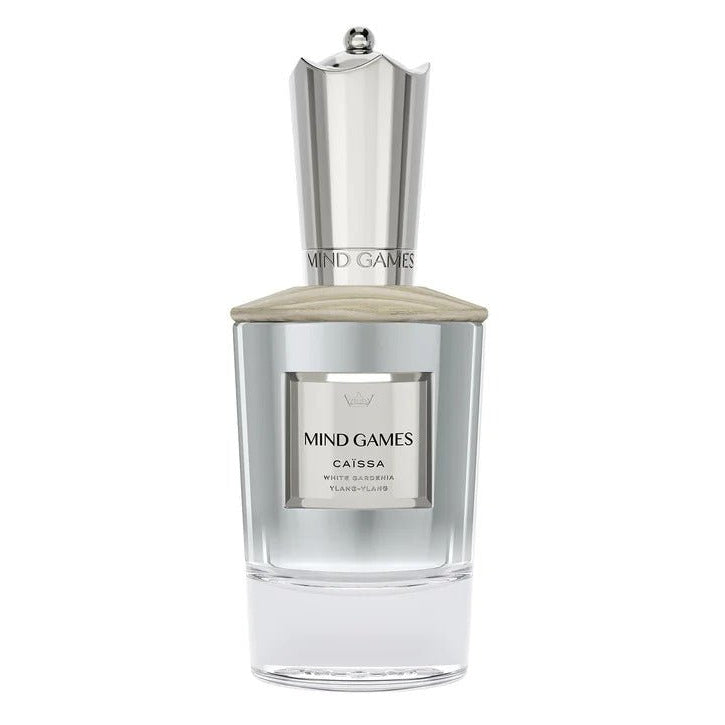 Mind Games Caissa extrait de parfum bottle with elegant packaging, showcasing a luxurious fragrance design by Mind Games Fragrance