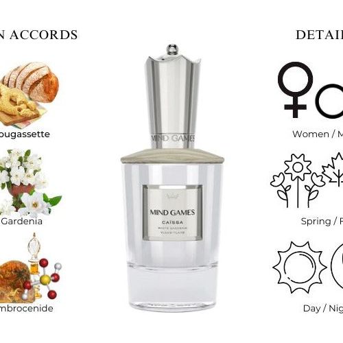 Mind Games Caissa extrait de parfum bottle with elegant design, showcasing the luxurious fragrance from Mind Games Fragrance.