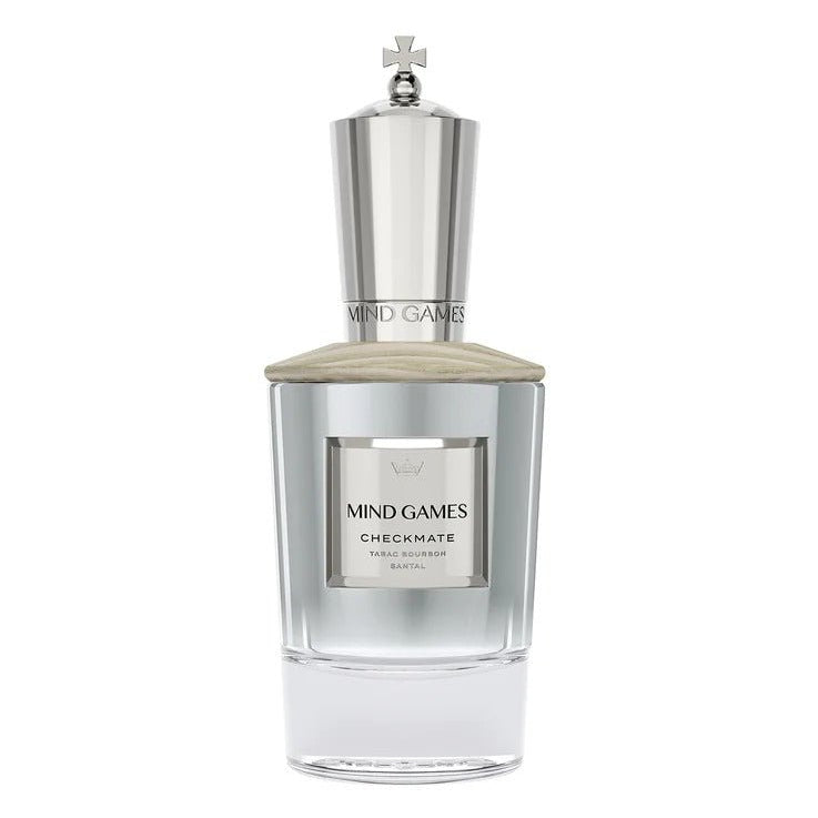 Close-up of Mind Games Checkmate Extrait de Parfum bottle with elegant packaging, showcasing the luxury fragrance design.